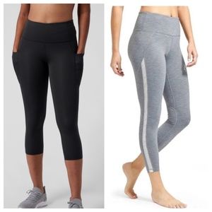 ATHLETA ULTIMATE STASH II BLACK CAPRI LEGGIN and CHATURENGA GREY WHITE MESH